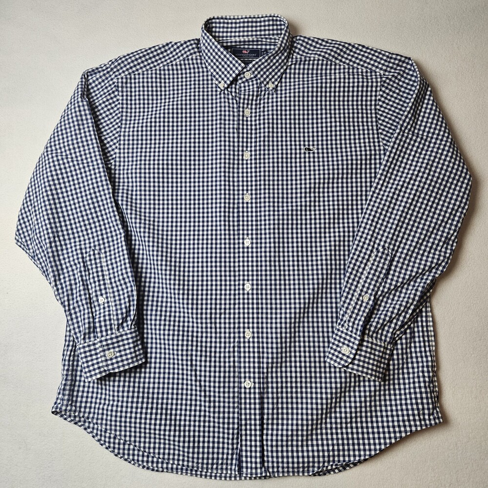 Vineyard Vines Classic Fit Whale Shirt XL Blue White Gingham Check